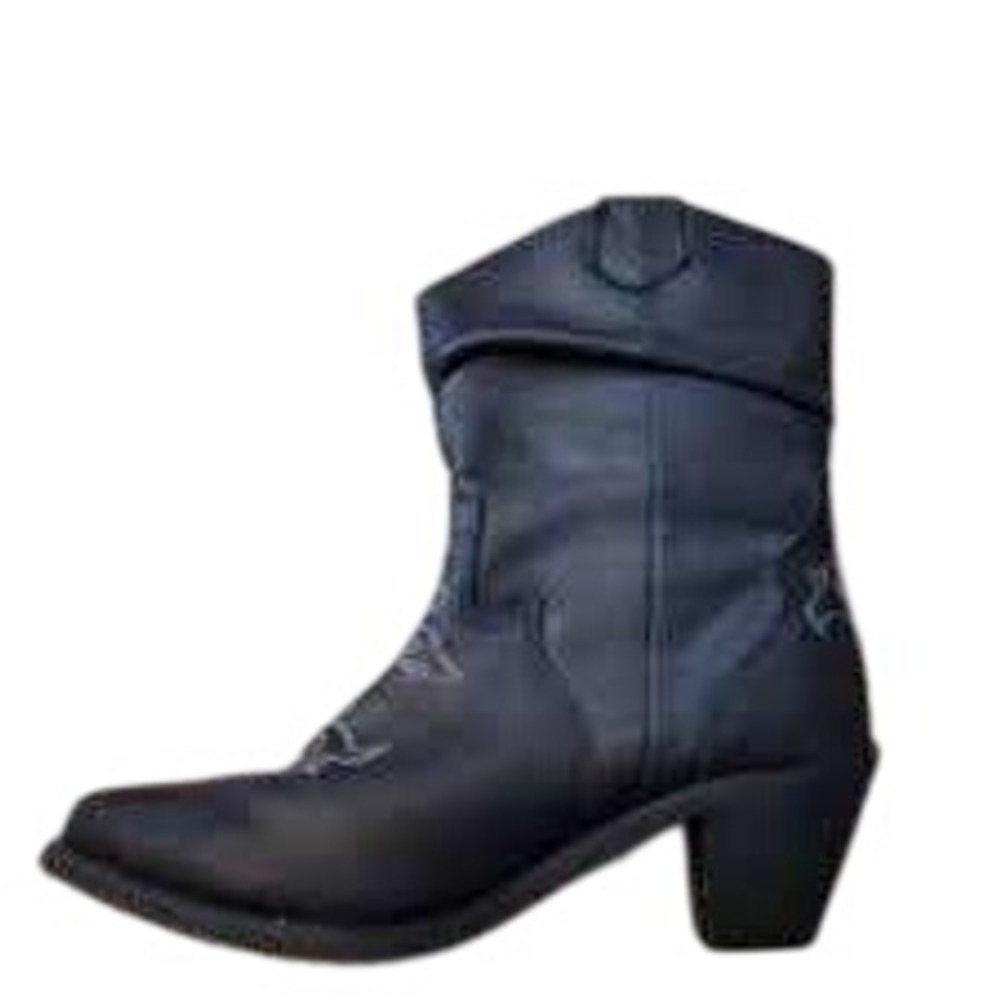 Sterling River Womens Black Western Slouchy Ankle Boots Embroidered Block Heel